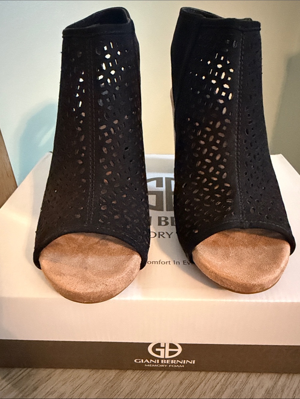 Giani Bernini Black Suede Perforated Peep-Toe Mules
